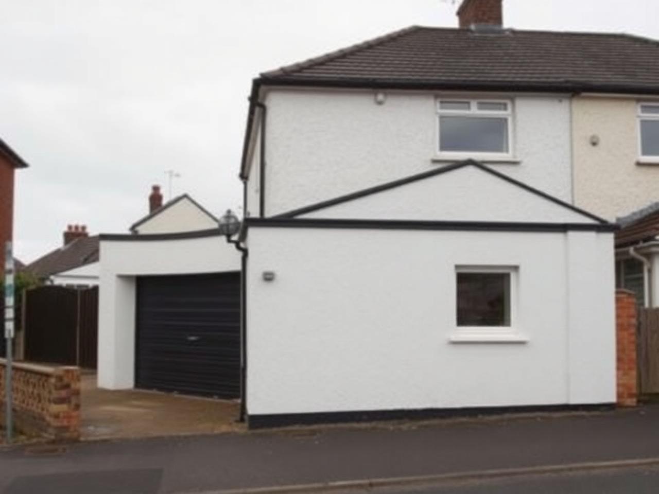 Glasgow semi-detached house with the garage opening infilled and a new window fitted